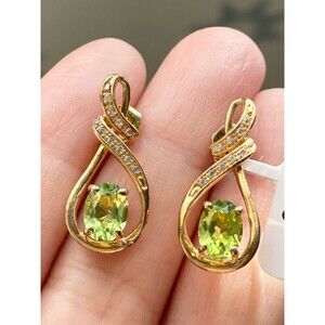 925 sterling silver 14k gold vermeil genuine peridot lab white sapphire Earrings